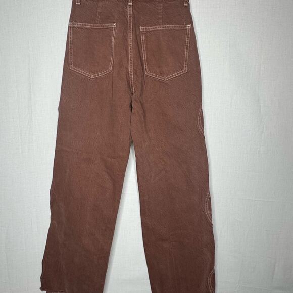 Zara Women’s Wide Leg Raw Hem Jean Sz 2 Wavy Side Seam Boho Western - Picture 9 of 13